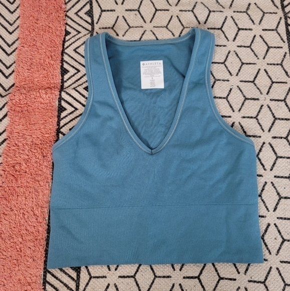Athleta Aurora Cropped Ribbed Tank Aqua Teal, sz Small - Picture 1 of 6